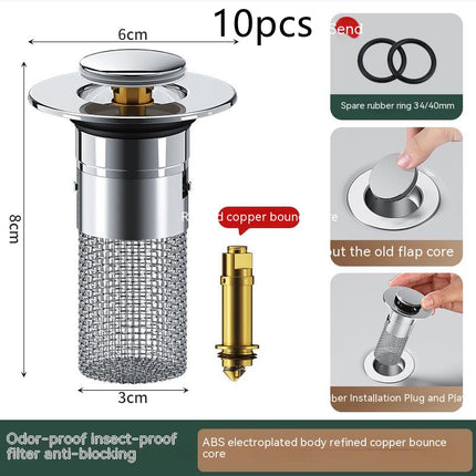 Premium Stainless Steel Sink Drain Filter - Pop-Up Basin Plug Stopper with Hair Catcher