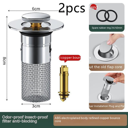 Premium Stainless Steel Sink Drain Filter - Pop-Up Basin Plug Stopper with Hair Catcher