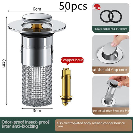Premium Stainless Steel Sink Drain Filter - Pop-Up Basin Plug Stopper with Hair Catcher