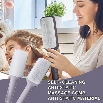 Self-Cleaning Anti-Static Hair Brush - Massage Detangling Comb