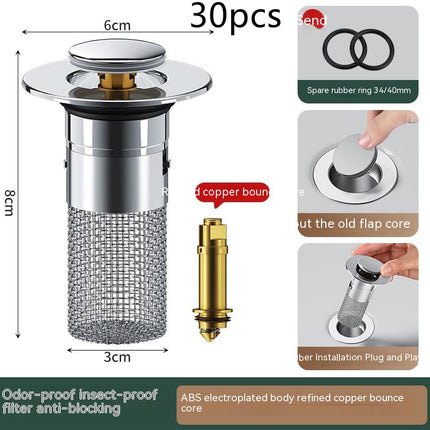 Premium Stainless Steel Sink Drain Filter - Pop-Up Basin Plug Stopper with Hair Catcher